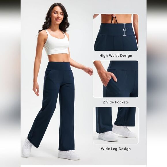 NWT Libin Wide Leg Yoga Pants Navy Blue With Pockets Size S - Picture 12 of 12
